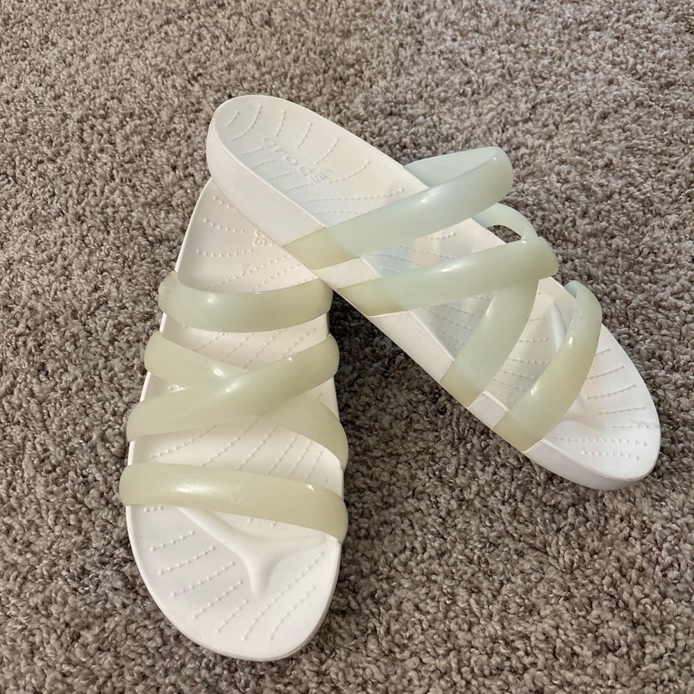 CROCS White Splash Shine Strappy Slide On Sandals Womens Size 10